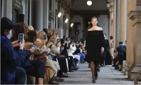  ??  ?? A model wears a creation as part of the Max Mara women’s spring-summer 2021 collection from British designer Ian Griffiths. Photograph: Antonio Calanni/AP