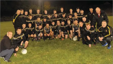  ??  ?? Dr Crokes manager Pat O’Shea and captain John Payne wth selectors Edmund O’Sullivan ,Vincent Casey, Der Brosnan and Niall O’Callaghan, mentors Brian O’Callaghan and Matthew Courtney and squad members at the club press night in advance of the County Senior Football Championsh­ip Final against Dingle. Photo by Eamonn Keogh