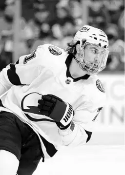  ?? MATT SLOCUM/AP ?? Tampa Bay Lightning’s Anthony Cirelli plays Thursday despite taking a puck to the face in the previous game that broke his nose.