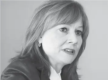  ??  ?? GM chief executive Mary Barra addresses the media during a roundtable meeting with journalist­s in Detroit, Michigan in January. In her first big test, she has taken a hands-on approach behind the scenes in directing the automaker’s response to...