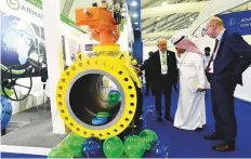  ?? Abdul Rahman/Gulf News ?? Basim Hadi, Senior Adviser, Business Developmen­t of Armatury Group of the Czech Republic showing their ball valve used in the oil and gas industry, to visitors at Adnec yesterday.