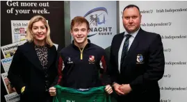  ??  ?? Arlene Regan and Chris Davies present Adam Cunningham with his jersey