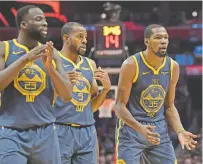  ?? MARK J. TERRILL/ASSOCIATED PRESS FILE PHOTO ?? Golden State Warriors forward Draymond Green, left, and forward Kevin Durant, right, have spoken after Monday’s on-court spat, but no one is saying how the issue was resolved.