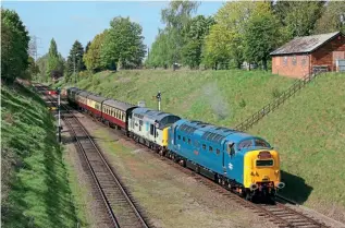  ?? KEITH FENDER ?? Assisted by Class 37 No. 37714, ‘Deltic’ No. D9009 Alycidon arrives at Rothley on April 29 with the 15.15 Loughborou­gh-Leicester North during the first day of the GCR’s spring diesel gala.