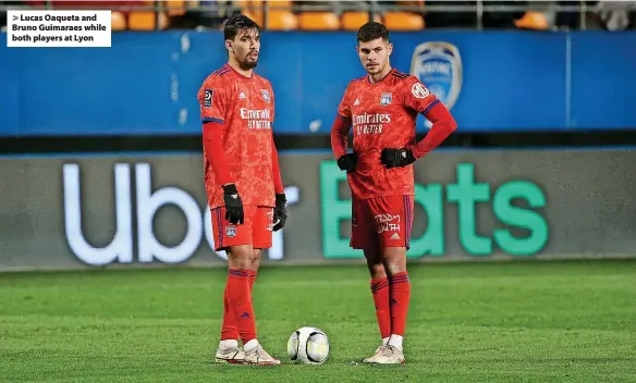  ?? ?? Lucas Oaqueta and Bruno Guimaraes while both players at Lyon