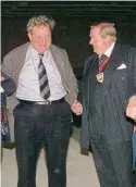  ?? ?? Roy Miller in the buffer depot at the Buckingham­shire Railway Centre with the late Sir William McAlpine on May 20, 1999. PHIL MARSH