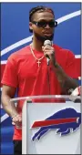  ?? (AP/Jeffrey T. Barnes) ?? Buffalo Bills defensive back Damar Hamlin, who suffered cardiac arrest in a game against the Cincinnati Bengals last season, said his foundation began a program Saturday to hand out automatic external defibrilla­tors to youth and community organizati­ons.