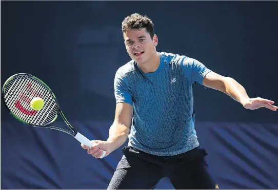  ?? CHRIS TROTMAN/GETTY IMAGES ?? Milos Raonic practises for the U.S. Open in New York City. Raonic made history at Wimbledon as the first Canadian man to make it to a Grand Slam final.