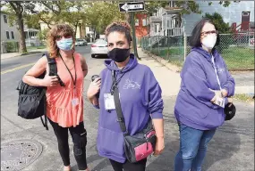  ?? Arnold Gold / Hearst Connecticu­t Media ?? From left, Christine, active sex worker and outreach worker for SWAN (Sex Workers and Allies Network); Jennifer, also of SWAN; and Beatrice Cordianni, founder and executive director of SWAN, are photograph­ed on Ferry Street in New Haven on Friday.