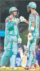  ?? ANI ?? LSG openers Quinton de Kock (L) and KL Rahul stitched together the third highest partnershi­p in IPL history on Wednesday.