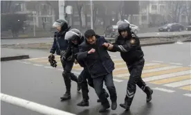  ?? Photograph: Vladimir Tretyakov/AP ?? The protests have so far resulted in more than 3,000 being detained, according to interior ministry figures.