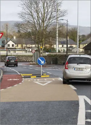  ??  ?? Traffic now has to yield to oncoming vehicles on the approach to the Cranmore Road junction. Pics: Donal Hackett.