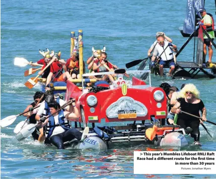  ?? Pictures: Jonathan Myers ?? > This year’s Mumbles Lifeboat RNLI Raft Race had a different route for the first time in more than 30 years