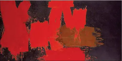  ??  ?? Schwung als Mittel für Ausdruck: Roy Lichtenste­in, „Little Big Painting Reproducti­on“, 1968 (o.) – Markus Prachensky, „Rouges différente­s sur noir – Liechtenst­ein“, 1956/57 (re.)