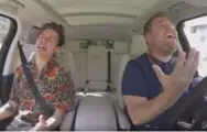  ?? YOUTUBE ?? Harry Styles and James Corden perform Styles’ hit "Sign of the Times" on Carpool Karaoke, which is now a huge success.