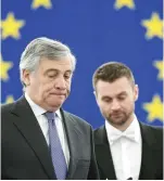  ?? — AFP ?? European Parliament’s new President Antonio Tajani (left) attends a debate on the priorities of the firstever Maltese presidency at the European Parliament in Strasbourg, eastern France, on Wednesday.