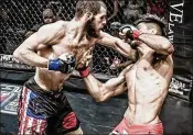  ?? CONTRIBUTE­D BY MMA SOUTH FLORIDA ?? MMA fighter Aaron Rajman (left) batters an opponent. “As nice as he was outside the cage, he was just as tough inside it,” a fellow fighter said.