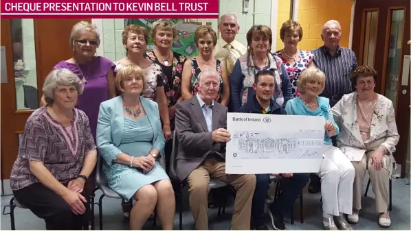  ??  ?? Kilcurry Resource Centre present €3,240 to Brendan Bell twin brother of the late Kevin Bell representi­ng Kevin Bell Repatriati­on Trust proceeds from recent dance and raffle. Included are Back row: Chris Kirk, Eileen Kirk, Gerarding Marmion, Susan...