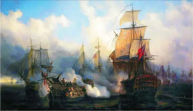  ??  ?? Una imagen de la batalla de Trafalgar pintada por Auguste Mayer en 1836