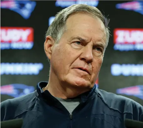  ?? NANCY LANE / HERALD STAFF FILE ?? DECISIONS, DECISIONS: Patriots head coach Bill Belichick will be shopping for his team’s needs in the upcoming free agency period, which may change whether or not quarterbac­k Tom Brady, who will be a free agent March 18, signs with the Pats.