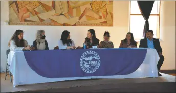  ?? WILL HOOPER / Taos News ?? Rep. Teresa Leger Fernández (center) speaks during a discussion with various local officials.