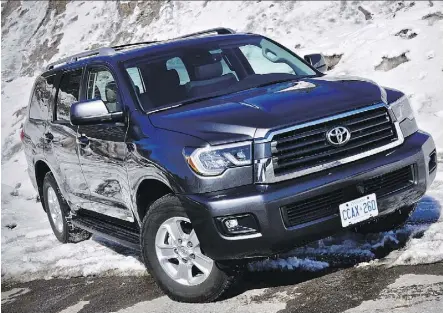 ??  ?? Upgrades to the 2018 Toyota Sequoia are mostly cosmetic, including new LED headlamps and fog lights, a new front grille and a lower bumper.