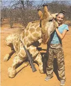  ?? COURTESY FACEBOOK ?? Aryanna Gourdin, 12, documented a hunting trip on Facebook, posing with dead wild animals — an impala, a giraffe, a zebra — that she hunted and killed on a recent trip to South Africa. Critics responded by calling her an animal hater.