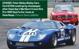  ?? Picture: Dave Ledbitter ?? CHASER. Peter Bailey (Bailey Cars Ford GT40) could spray champagne after Saturday's Marlboro Crane Hire Pre-1990 Sports Car races at Zwartkops.