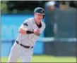  ??  ?? Yankees’ Garrett Cooper, on a rehab assignment with the Thunder, runs the bases during Monday’s game against Reading. (John Blaine/ For The Trentonian)