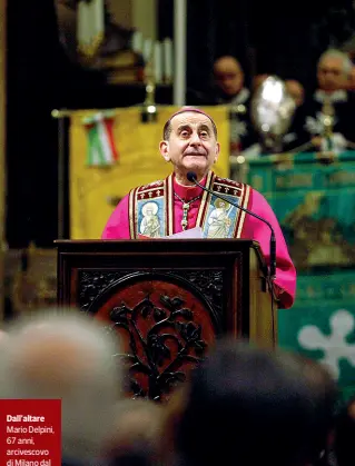  ?? (foto Balti) ?? Dall’altare Mario Delpini, 67 anni, arcivescov­o di Milano dal luglio 2017, ha tenuto ieri nella basilica di Sant’Ambrogio il tradiziona­le discorso alla città