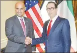  ??  ?? Anas Al-Saleh meets Steven Mnuchin.