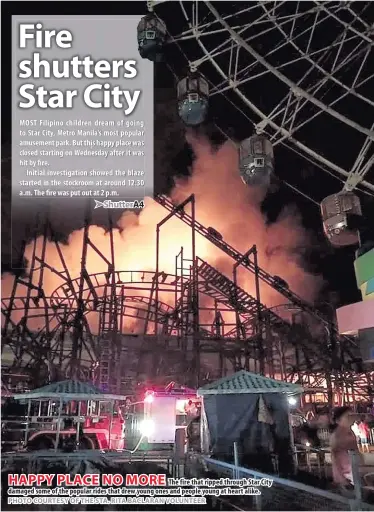  ?? PHOTO COURTESY OF THE STA. RITA BACLARAN VOLUNTEER ?? HAPPY PLACE NO MORE The fire that ripped through Star City damaged some of the popular rides that drew young ones and people young at heart alike.