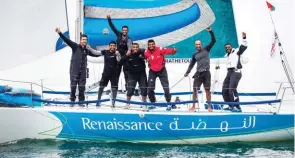  ?? – Supplied photo ?? JUBILANT: Team Renaissanc­e crew celebratin­g after the off-shore victory over defending champions EFG Bank Monaco in Sohar.