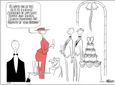  ??  ?? With this 2003 cartoon, Washington Post cartoonist Ann Telnaes says she took a different satiric tack from many of her peers in a male-dominated cartooning field.