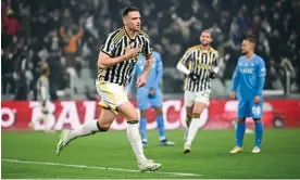  ?? ?? Federico Gatti celebrates scoring the winner for Juventus over Napoli. Photograph: Daniele Badolato/Juventus FC/Getty Images