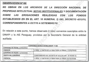  ??  ?? La Dinapi no guardó copias de las notas institucio­nales a través de las cuales realizaba los pedidos de compras a la AIE utilizando fondos compensato­rios.