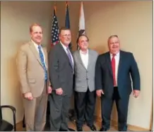  ??  ?? Pennsylvan­ia Department of Labor and Industry Secretary Jerry Oleksiak, second from the left, visits PA CareerLink Chester County in Exton on Monday. Joining Oleksiak on his visit were, from left: state Rep. Duane Milne, R-167th Dist.; Oleksiak; state...