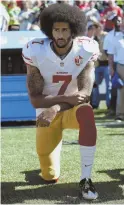  ?? AP FILE PHOTO ?? CALLING HIS PLAY: As a player for the San Francisco 49ers, Colin Kaepernick knelt during the national anthem.