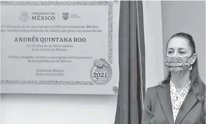  ?? CUARTOSCUR­O ?? La jefa de Gobierno, ayer en el 170 aniversari­o luctuoso de Andrés Quintana Roo.