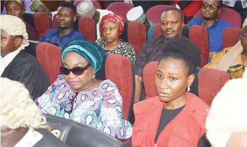  ?? Photo: Felix Onigbinde ?? The immediate past Head of the Civil Service of the Federation, Winnifred Oyo-Ita (middle), during her arraignmen­t at the Federal High Court in Abuja yesterday, on an 18count charge bordering on alleged fraud and money laundering