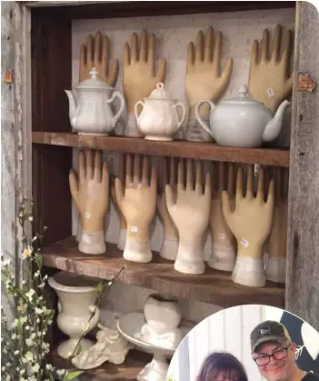  ?? PHOTOGRAPH­ED BY AMY NOLFO ?? Top: Amy found the glove molds at an auction in Tennessee. Her winning bid brought her 150 vintage pieces from a family who once owned a glove factory.