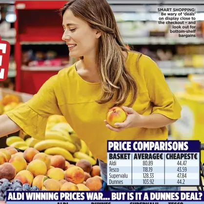  ?? ?? SMART SHOPPING: Be wary of ‘deals’ on display close to the checkout – and look out for bottom-shelf bargains