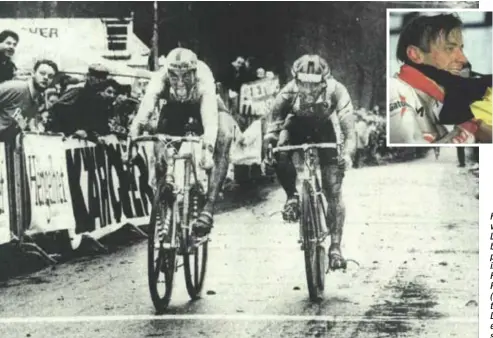  ?? FOTO HBVL ?? Het laatste BK veldrijden op Limburgse bodem vond plaats in 1993 in HouthalenH­elchteren. Paul Herygers (l.) klopte toen titelverde­diger Danny De Bie in een prangende sprint.