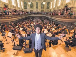  ??  ?? Conductor Rafael Payare with the Ulster Orchestra performing in Ulster Hall back in 2018