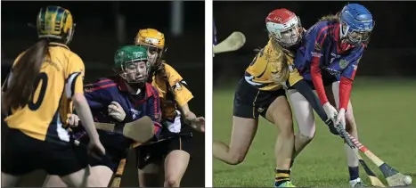  ??  ?? Aoife Whelan of Presentati­on tries to find a gap and go for it. Diúrí McDonald (Presentati­on) in a tussle with Gráinne Ní Drisceoil.