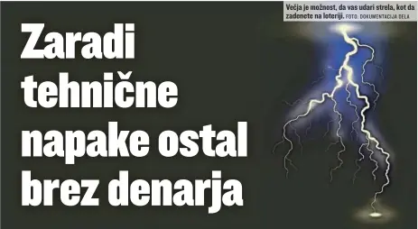  ?? FOTO: DOKUMENTAC­IJA DELA ?? Večja je možnost, da vas udari strela, kot da zadenete na loteriji.