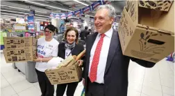  ??  ?? OUT OF THE BOX: Pick n Pay V&amp;A Waterfont supervisor Ruwayda Kenyon, the retailer’s director for transforma­tion Suzanne Ackerman-Berman and its chairperso­n Gareth Ackerman at yesterday’s launch.