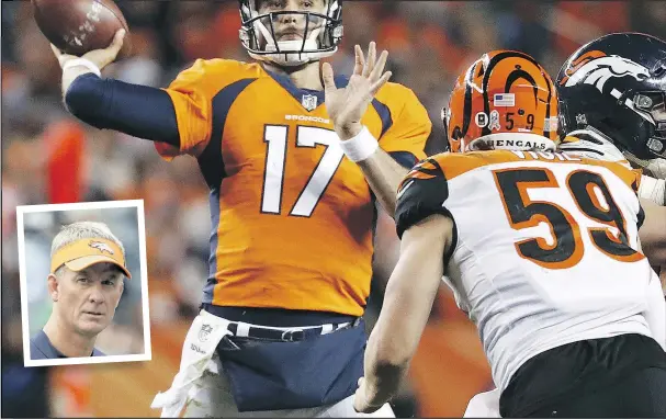  ??  ?? Quarterbac­k Brock Osweiler couldn’t get the Broncos a win against the Bengals on Sunday and couldn’t save offensive coordinato­r Mike McCoy’s job either.