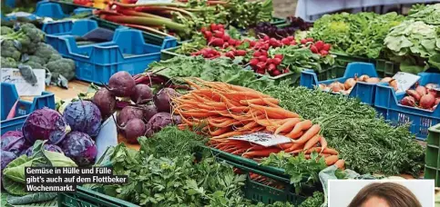  ??  ?? Gemüse in Hülle und Fülle gibt’s auch auf dem Flottbeker Wochenmark­t.