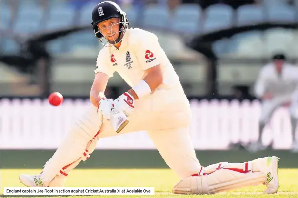  ??  ?? England captain Joe Root in action against Cricket Australia XI at Adelaide Oval JOE Root believes his England team is wiser than the one “caught out” by the hype and then whitewashe­d 5-0 in Australia on his last Ashes visit.
The England captain was...